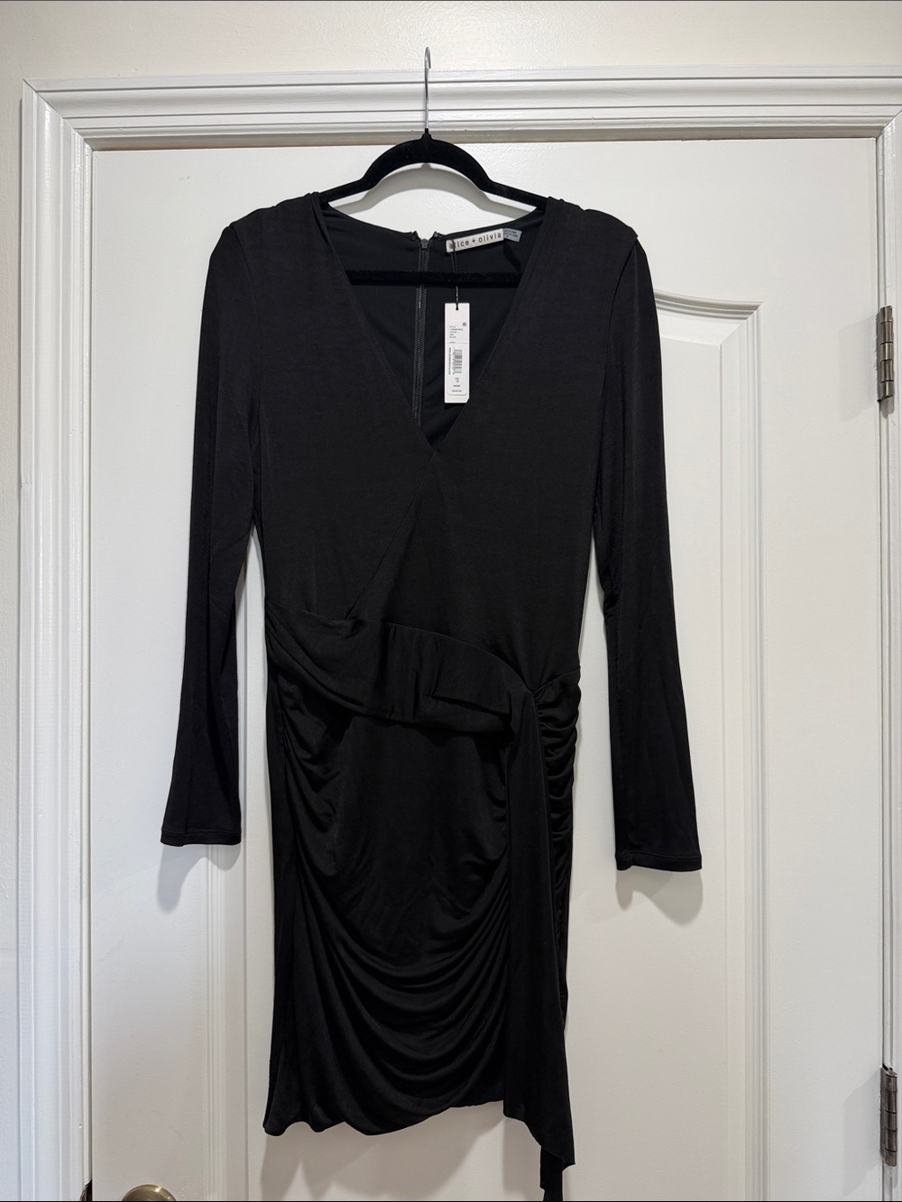 Alice + Olivia Black Wrap-Style Long Sleeve Dress